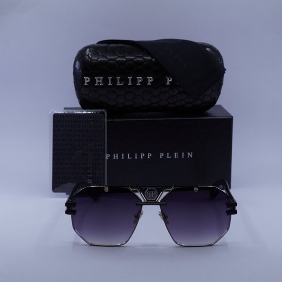 Philipp Plein SPP077M 0302 Aviator Sunglasses – Black/Gold/Grey - Picture 4 of 11